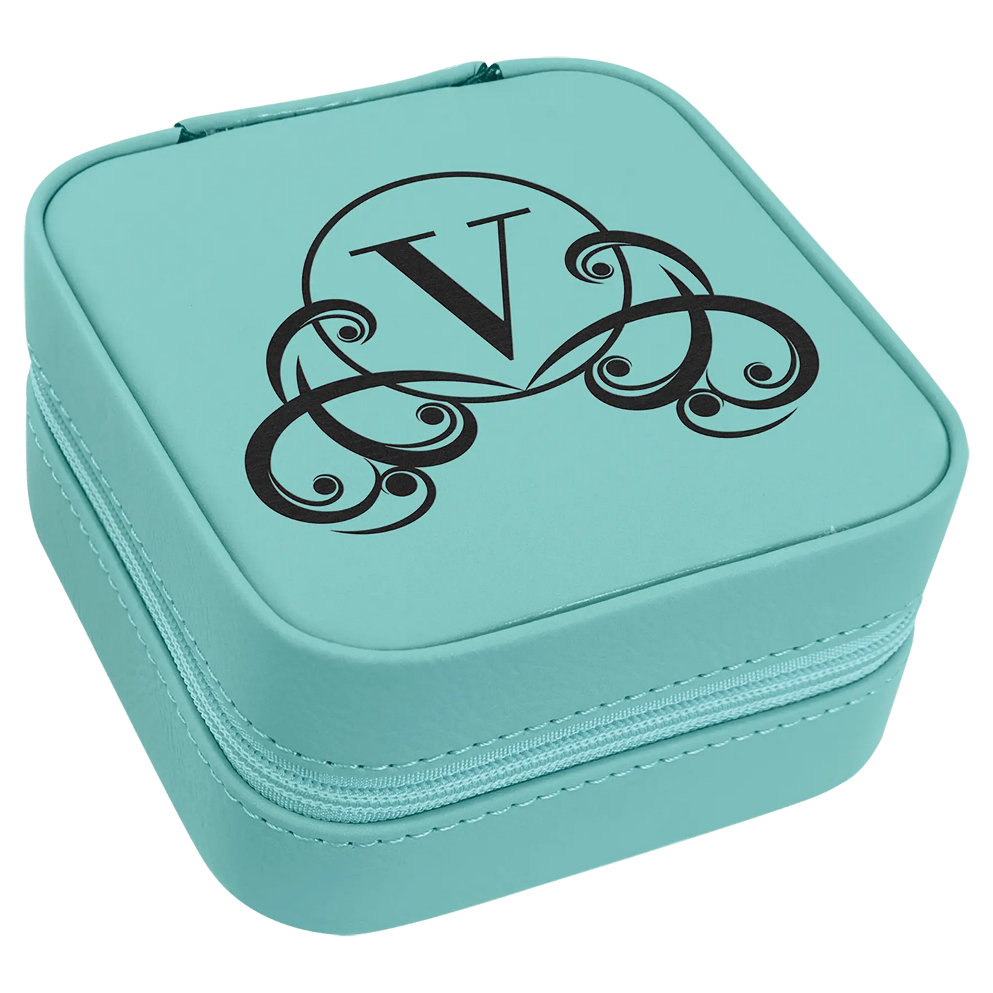 Leatherette Travel Jewelry Box with Tan Lining - 4" X 4" - Custom JDS