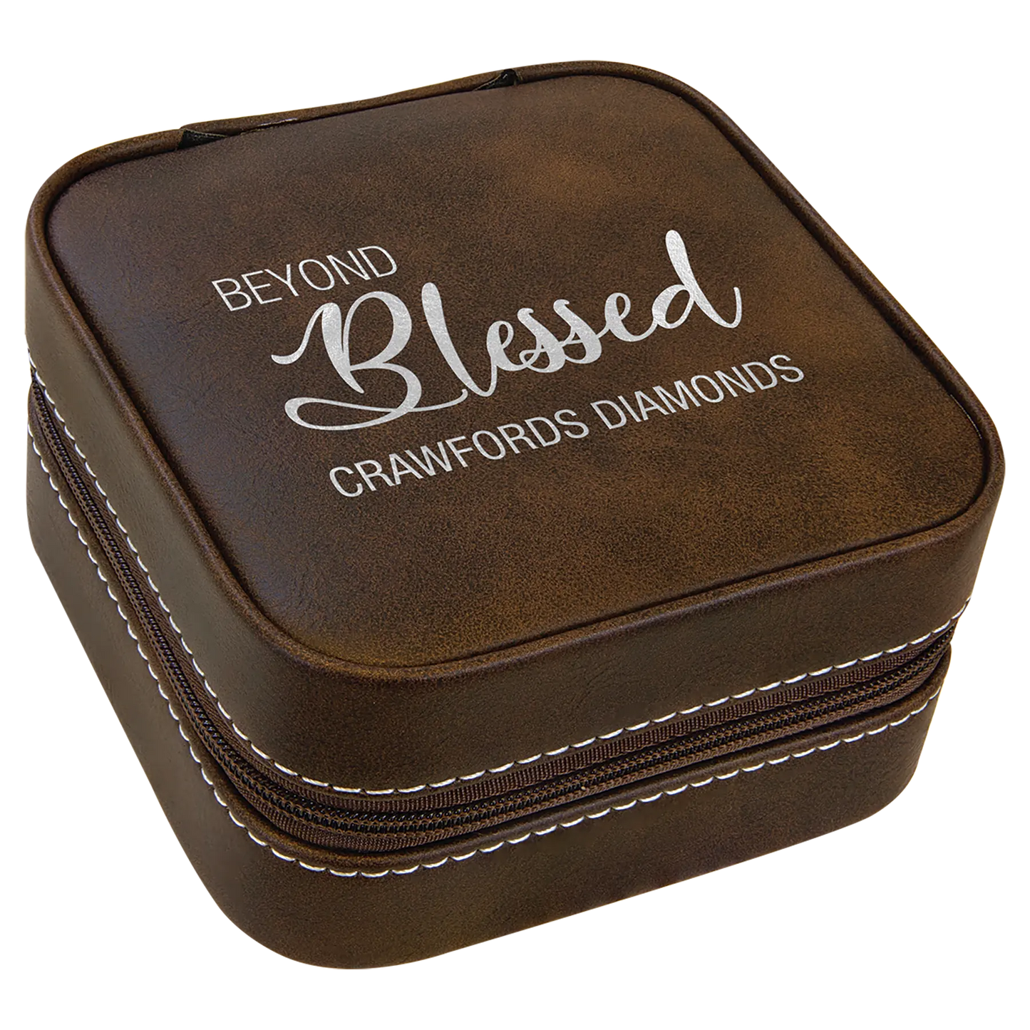 Leatherette Travel Jewelry Box with Tan Lining - 4" X 4" - Custom JDS
