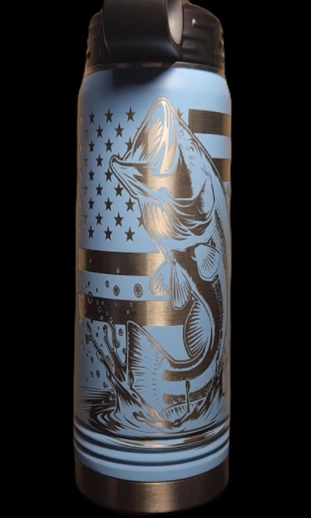 Largemouth Bass USA 20 Ounce Laser Etched Stainless Bottle w/ straw JDS