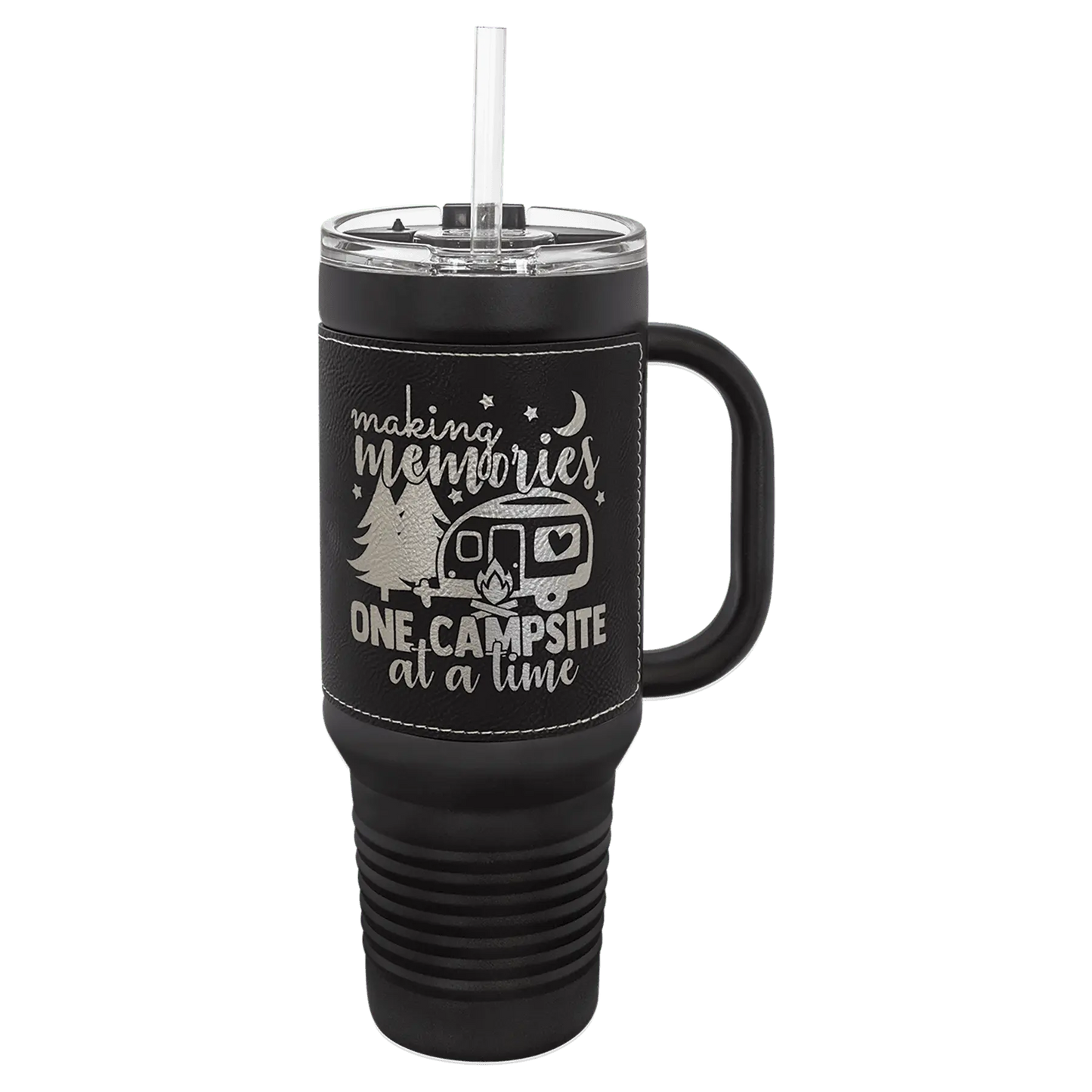 40 oz - Leather Wrapped - Travel Mug with Handle, Straw Included - Custom JDS