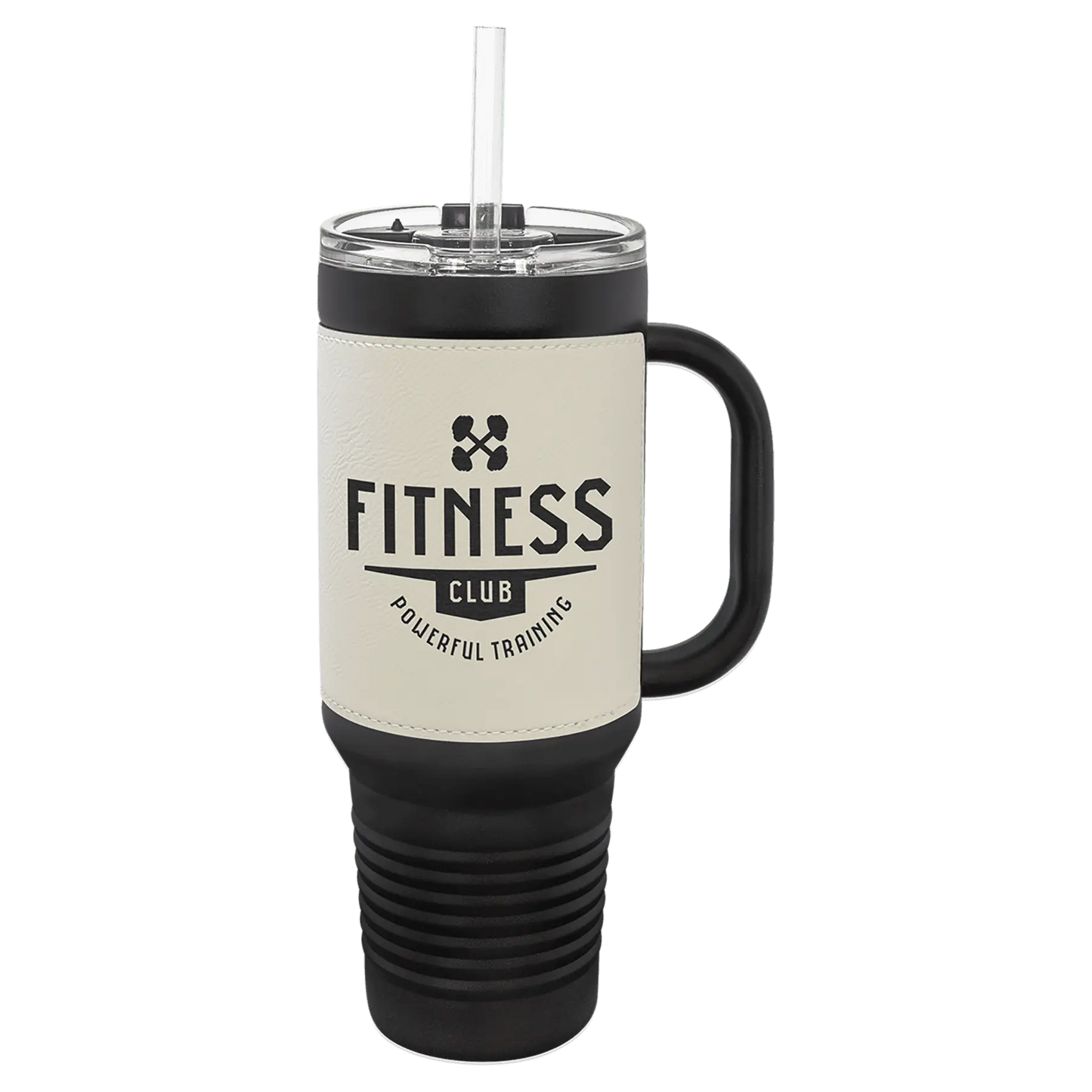 40 oz - Leather Wrapped - Travel Mug with Handle, Straw Included - Custom JDS