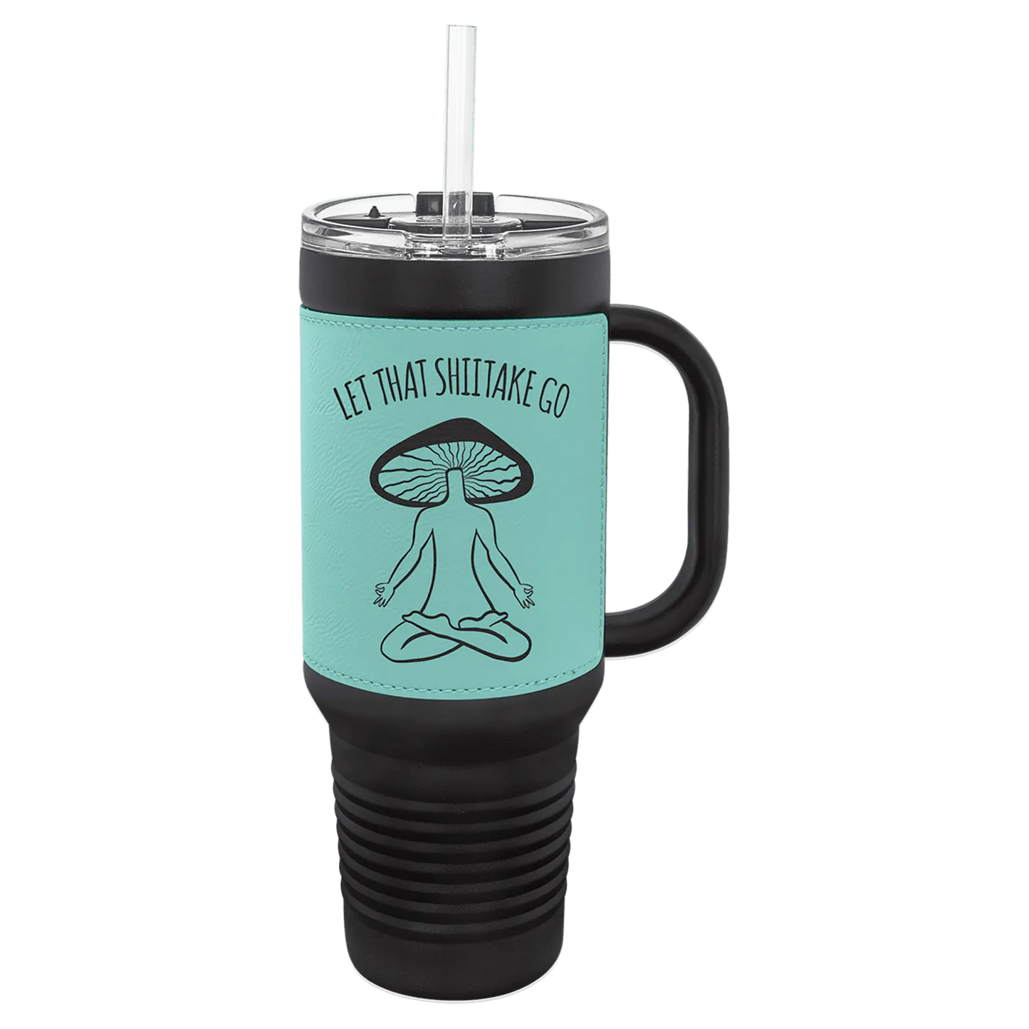 40 oz - Leather Wrapped - Travel Mug with Handle, Straw Included - Custom JDS