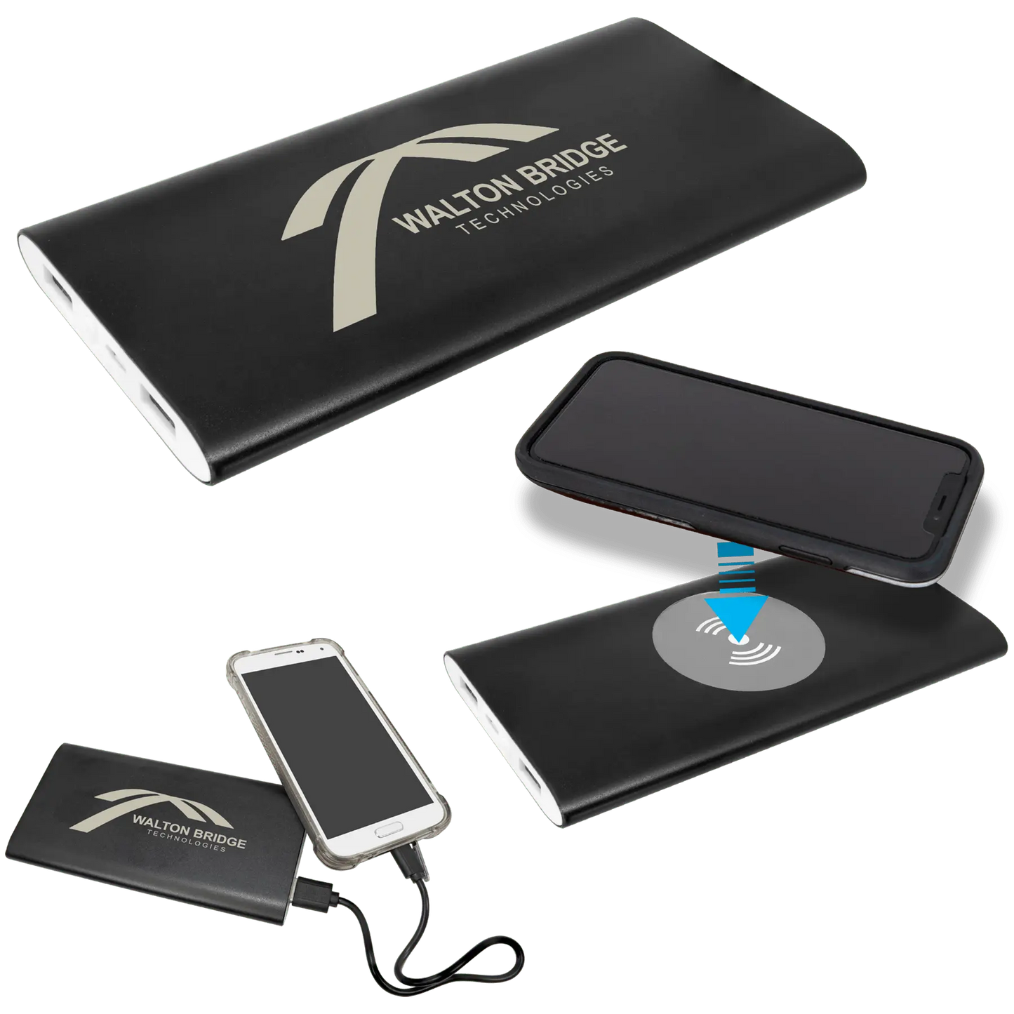 8000MAH Power Bank & Wireless Anodized Aluminum Charger w/USB Power Cord JDS