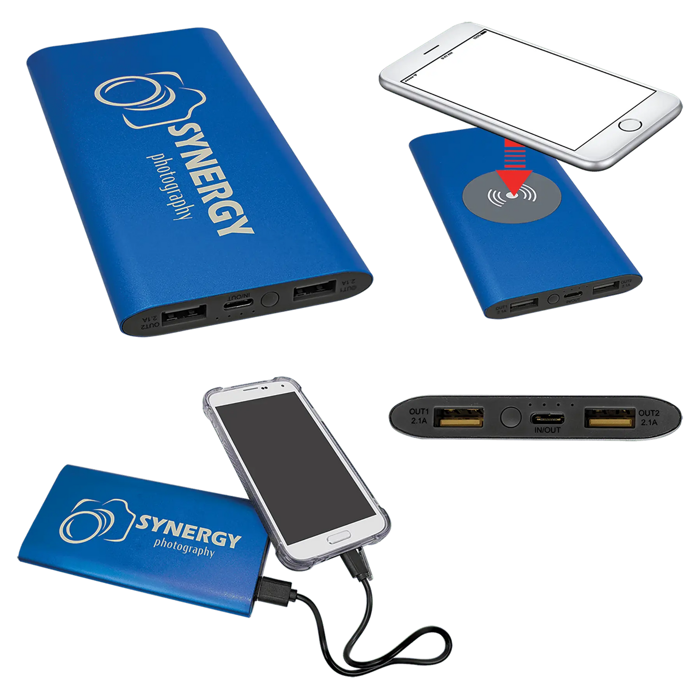 8000MAH Power Bank & Wireless Anodized Aluminum Charger with USB-C Cord JDS