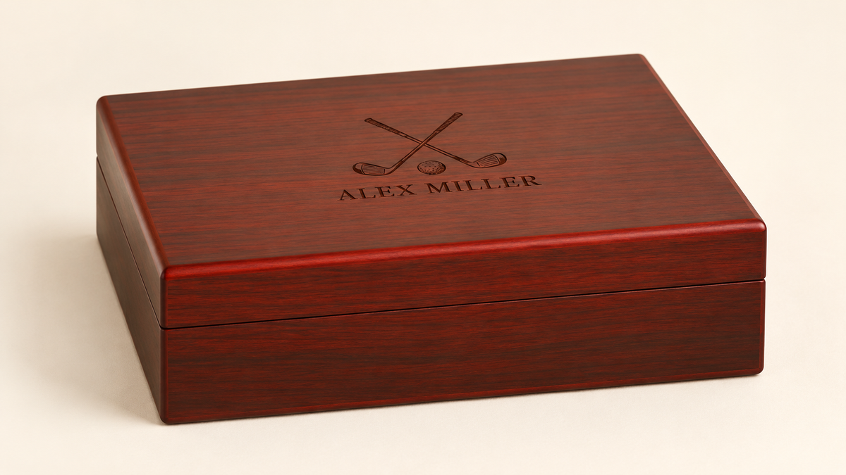 Personalized Rosewood Finish Golf Ball Box
