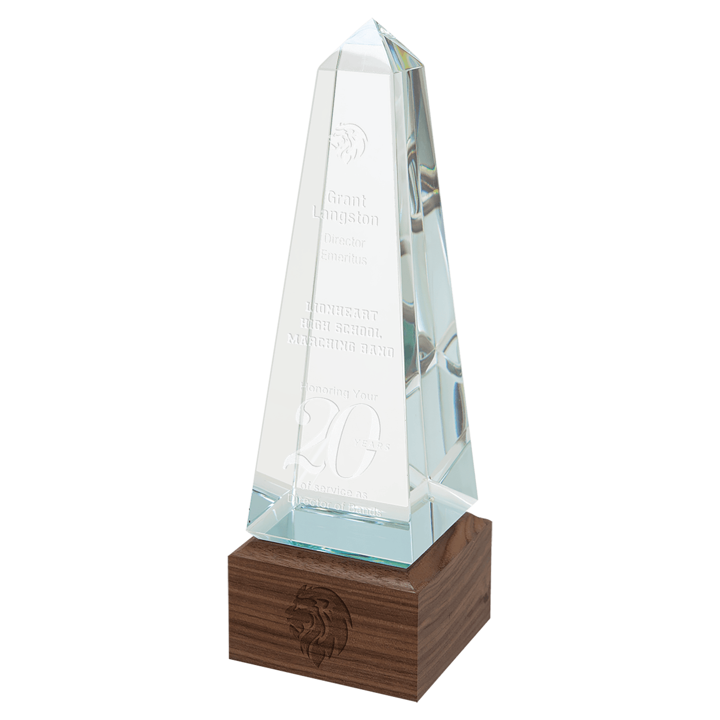 9 3/4" Obelisk Sierra Glass Award with Walnut Base