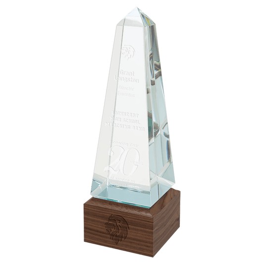 9 3/4" Obelisk Sierra Glass Award with Walnut Base