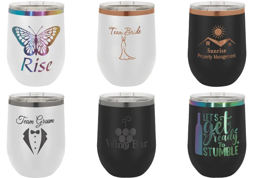 12 oz. - Ion Plated - Wine Tumbler - Stemless with Lid - Vacuum Insulated - Customized JDS