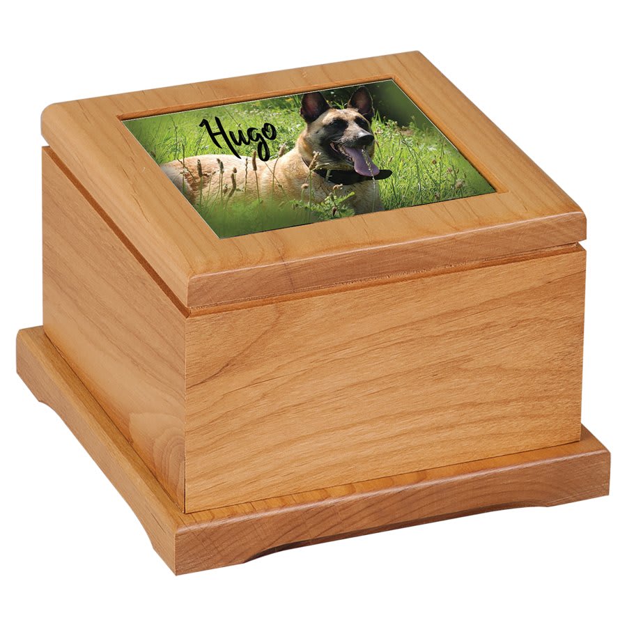 Custom Etched Red Alder Pet Urn