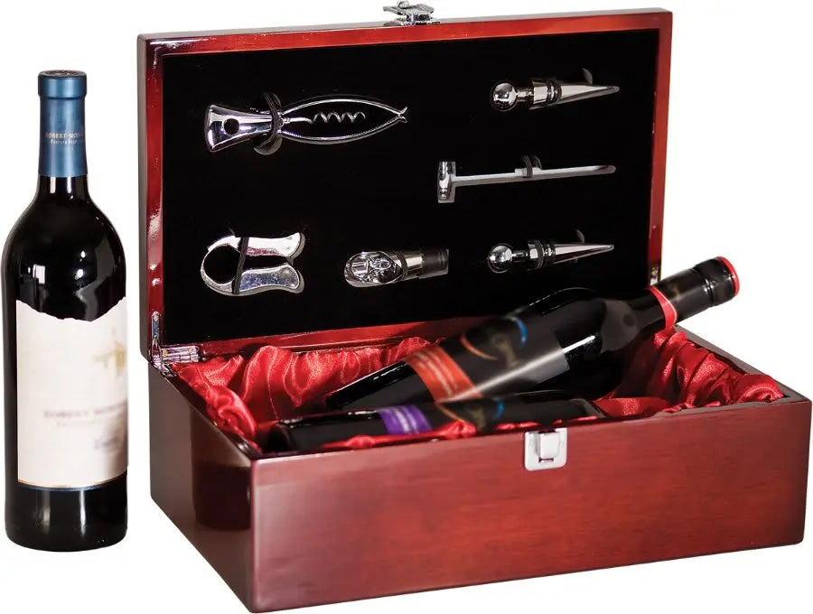 Rosewood Piano Finish Double Bottle Wine Box with Tools JDS
