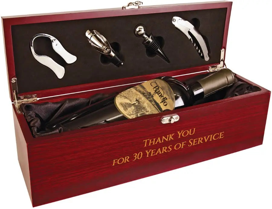 Rosewood Finish Single Wine Box with Tools & Black Lining JDS