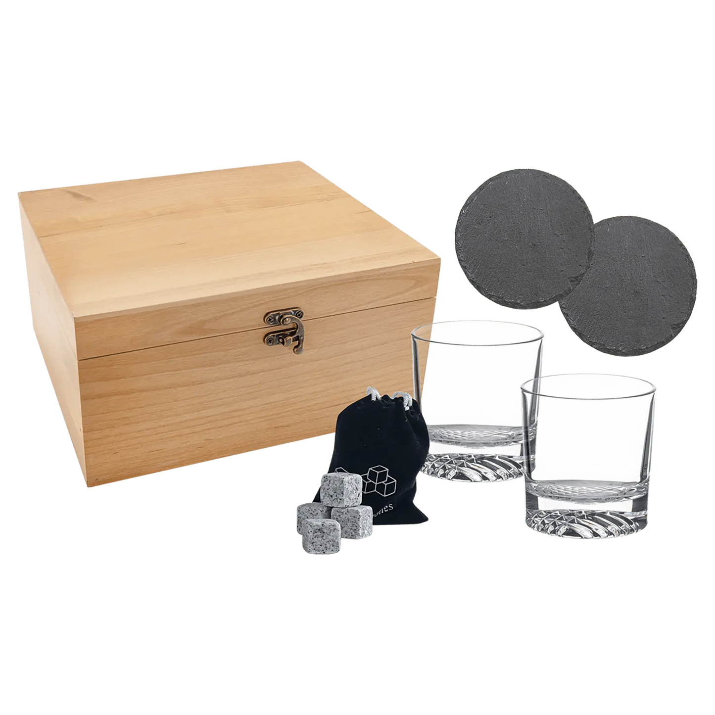 Premium Custom Etched Red Alder Whiskey Set with Slate Coasters and Granite Stones Smalltown Connetchin