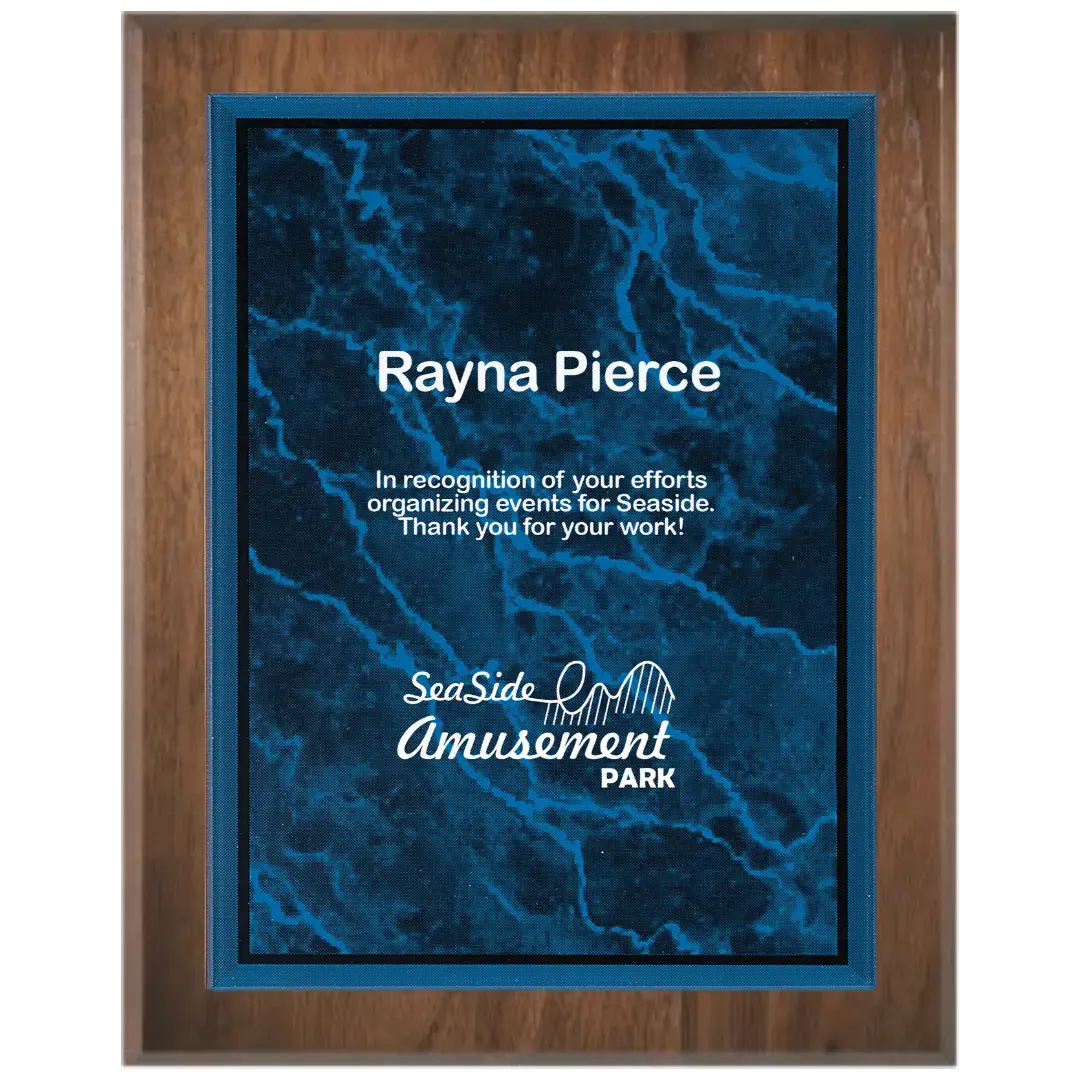 Genuine Walnut 45 Degree Bevel Edge Plaque with Marble Acrylic Plate Smalltown Connetchin