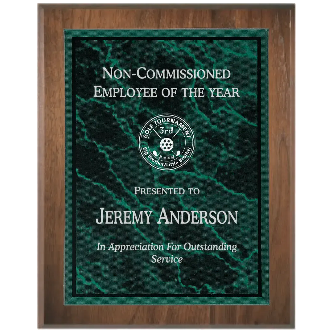 Genuine Walnut 45 Degree Bevel Edge Plaque with Marble Acrylic Plate Smalltown Connetchin