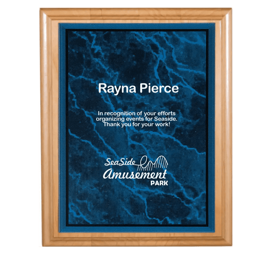 All American Red Alder Personalized Plaque with (Optional) Marble Acrylic Plate - Smalltown Connetchin