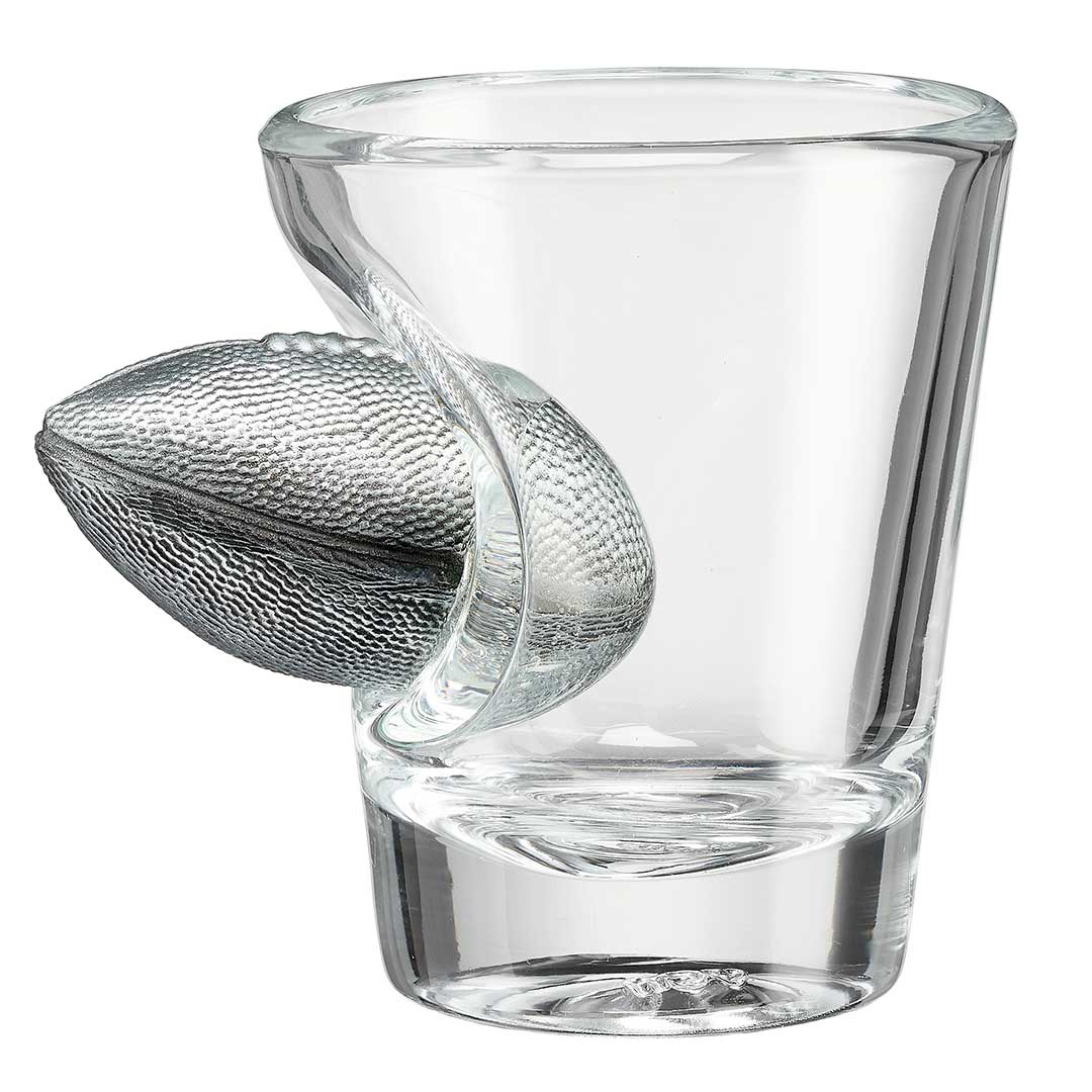 BenShot Football 2 oz Shot Glass with an embedded solid metal miniature football