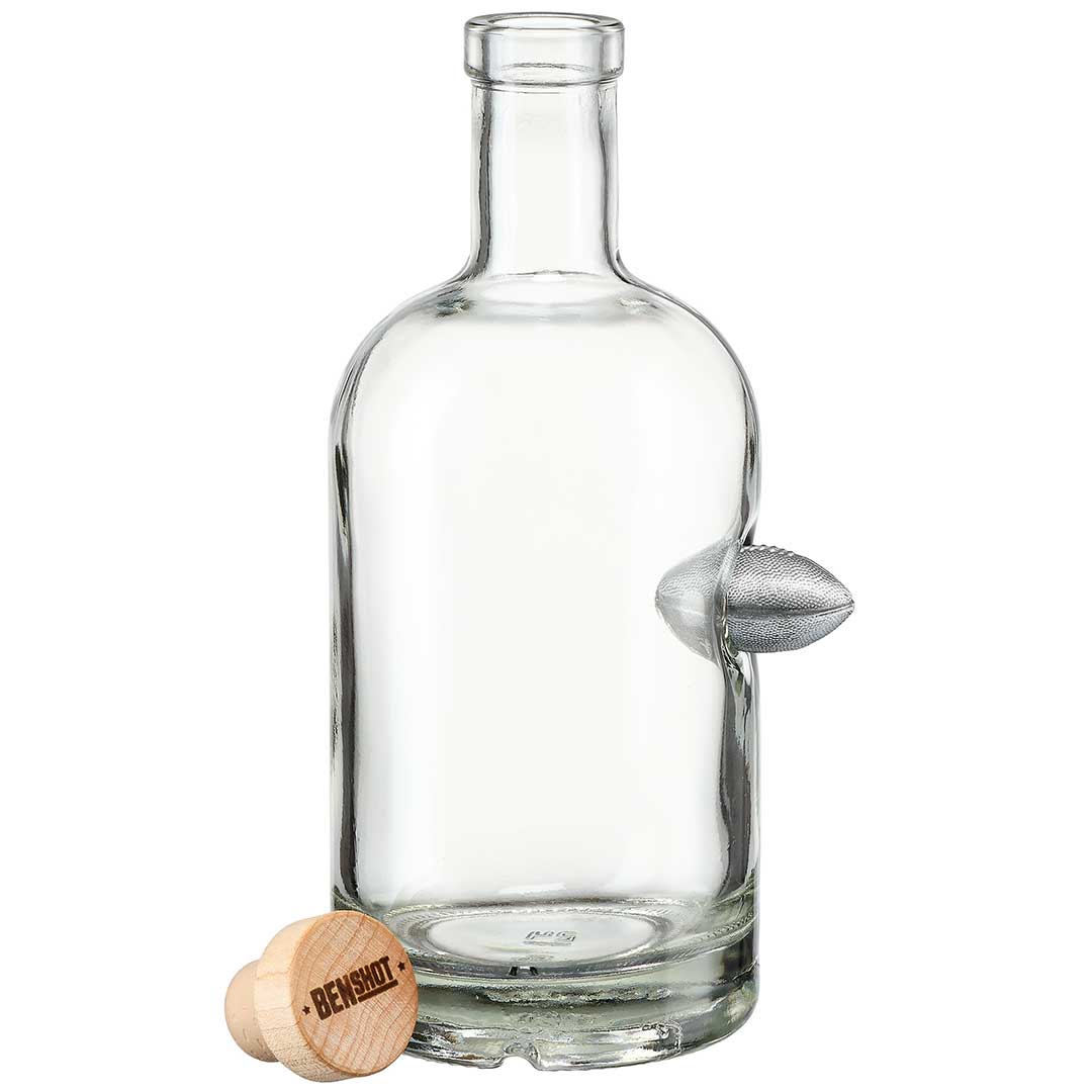 BenShot Football 750 mL Decanter with an embedded solid metal miniature football
