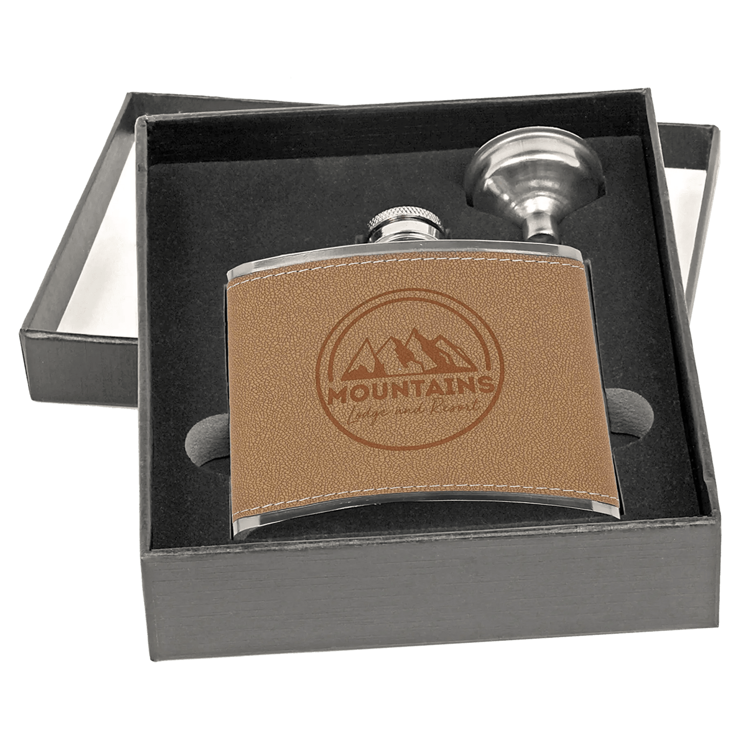 Custom Flask Set (2pc) Laser Etched Leather - Smalltown Connetchin