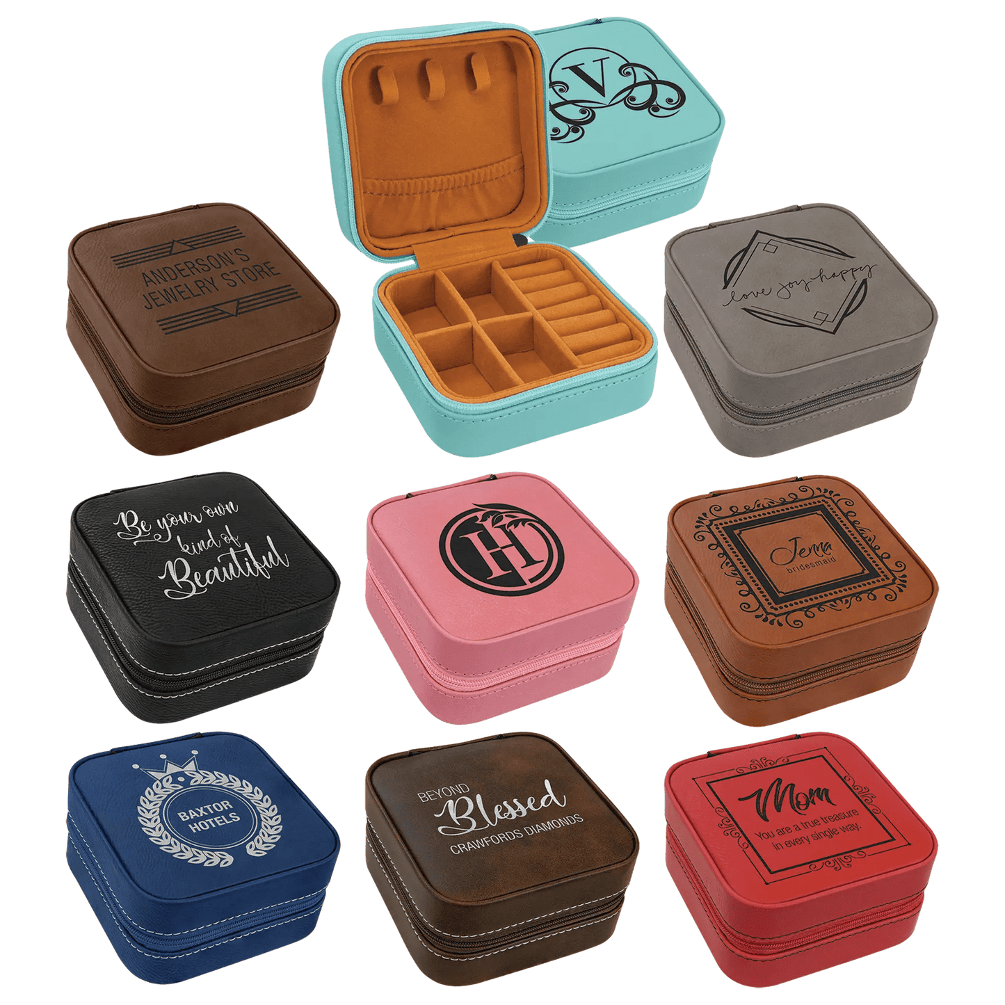 Custom Jewelry Box - Etched Leatherette - Travel Size - Smalltown Connetchin