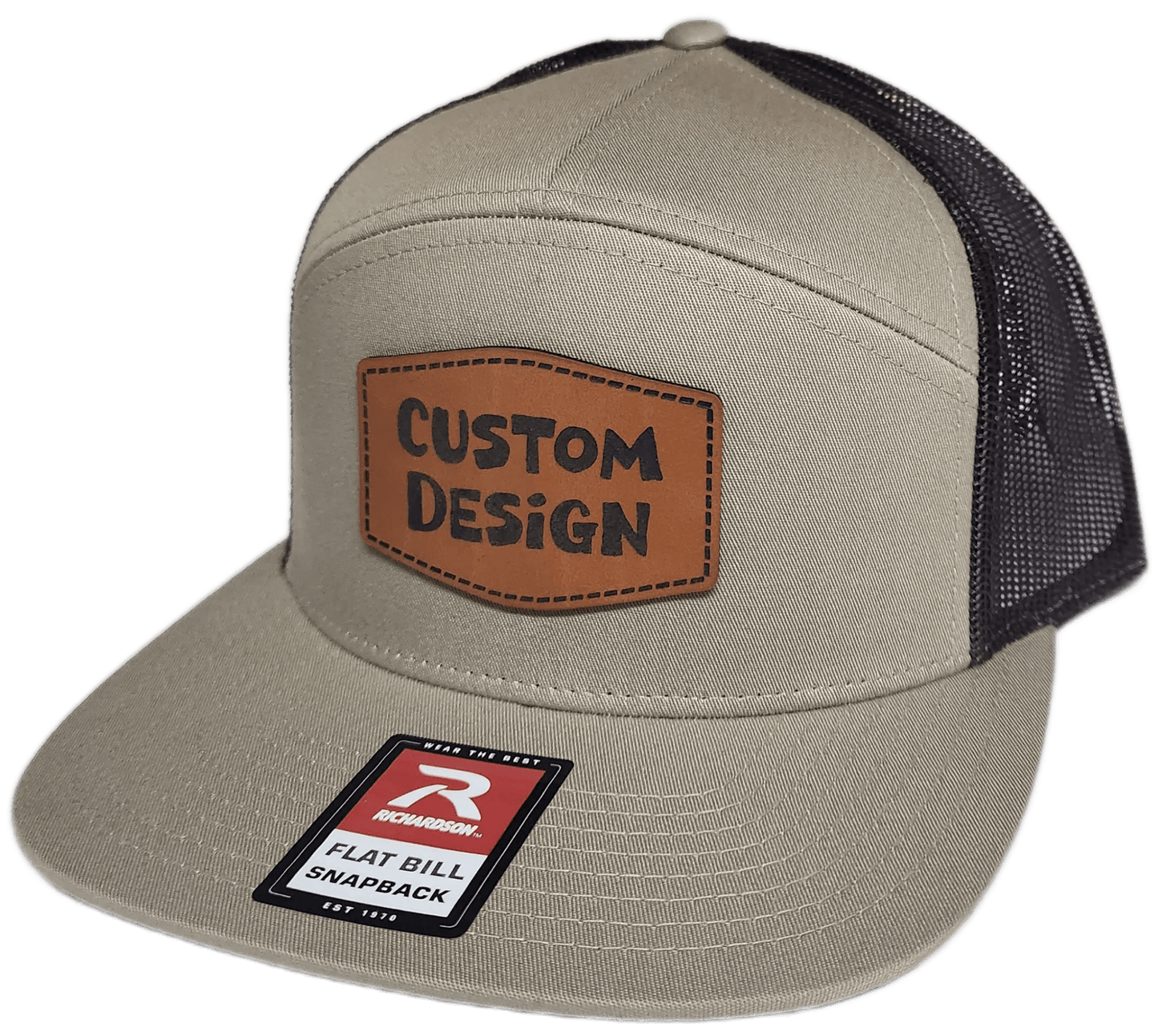 Custom Patch - Richardson 168 7 Panel Flat Bill Snapback Cap - KHAKI/BROWN - Smalltown Connetchin