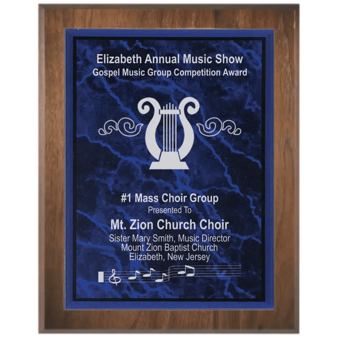 Genuine Walnut 45 Degree Bevel Edge Personalized Plaque with (Optional) Marble Acrylic Plate - Smalltown Connetchin