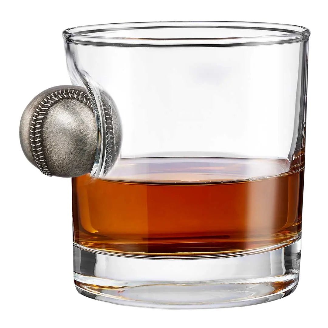 BenShot Baseball 11 oz Rocks Glass with embedded solid metal baseball