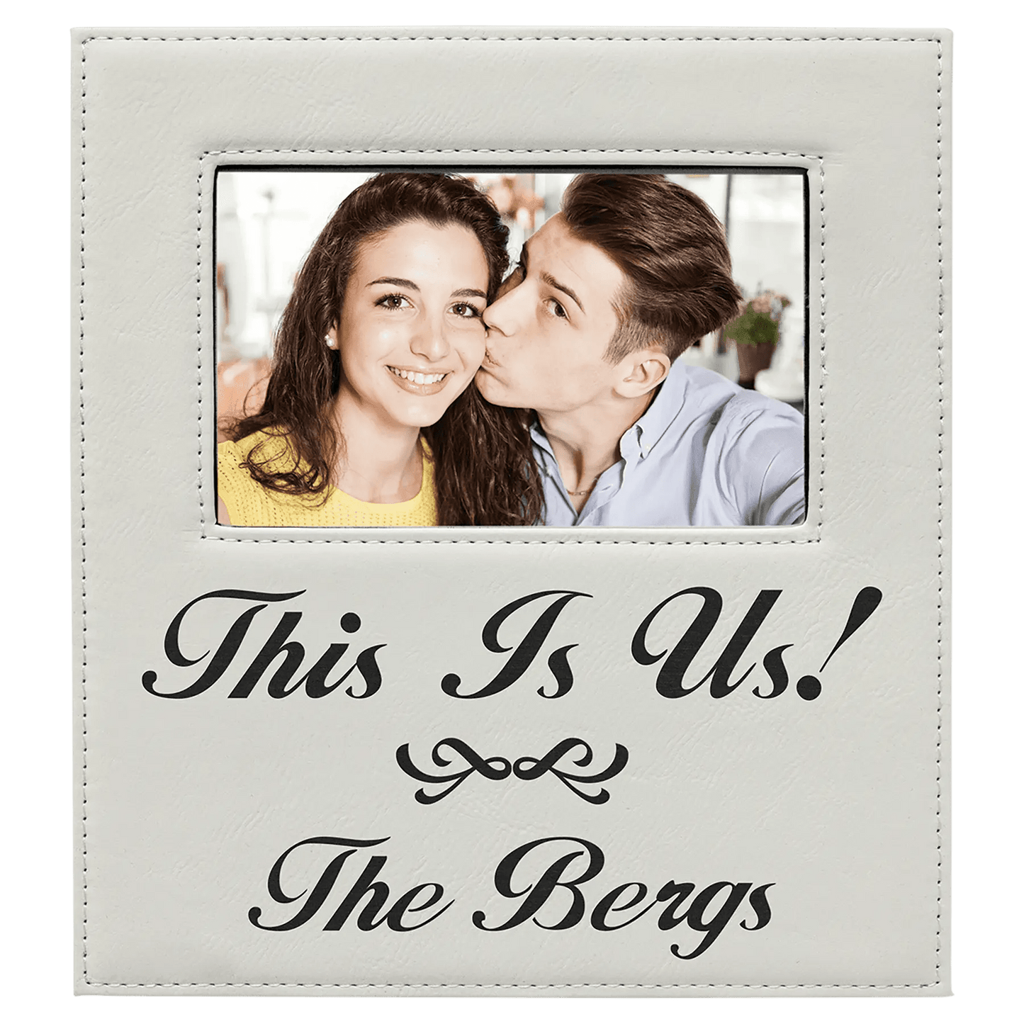 Leatherette Photo Frame 4" x 6" with Extended Area for Custom Etched Message or Design - Smalltown Connetchin