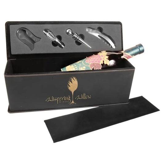 Leatherette Single Wine Gift Box with Tools - Personalized - Smalltown Connetchin