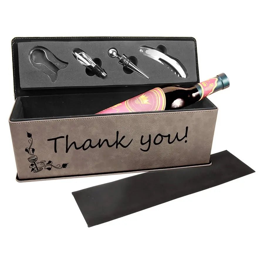 Leatherette Single Wine Gift Box with Tools - Personalized