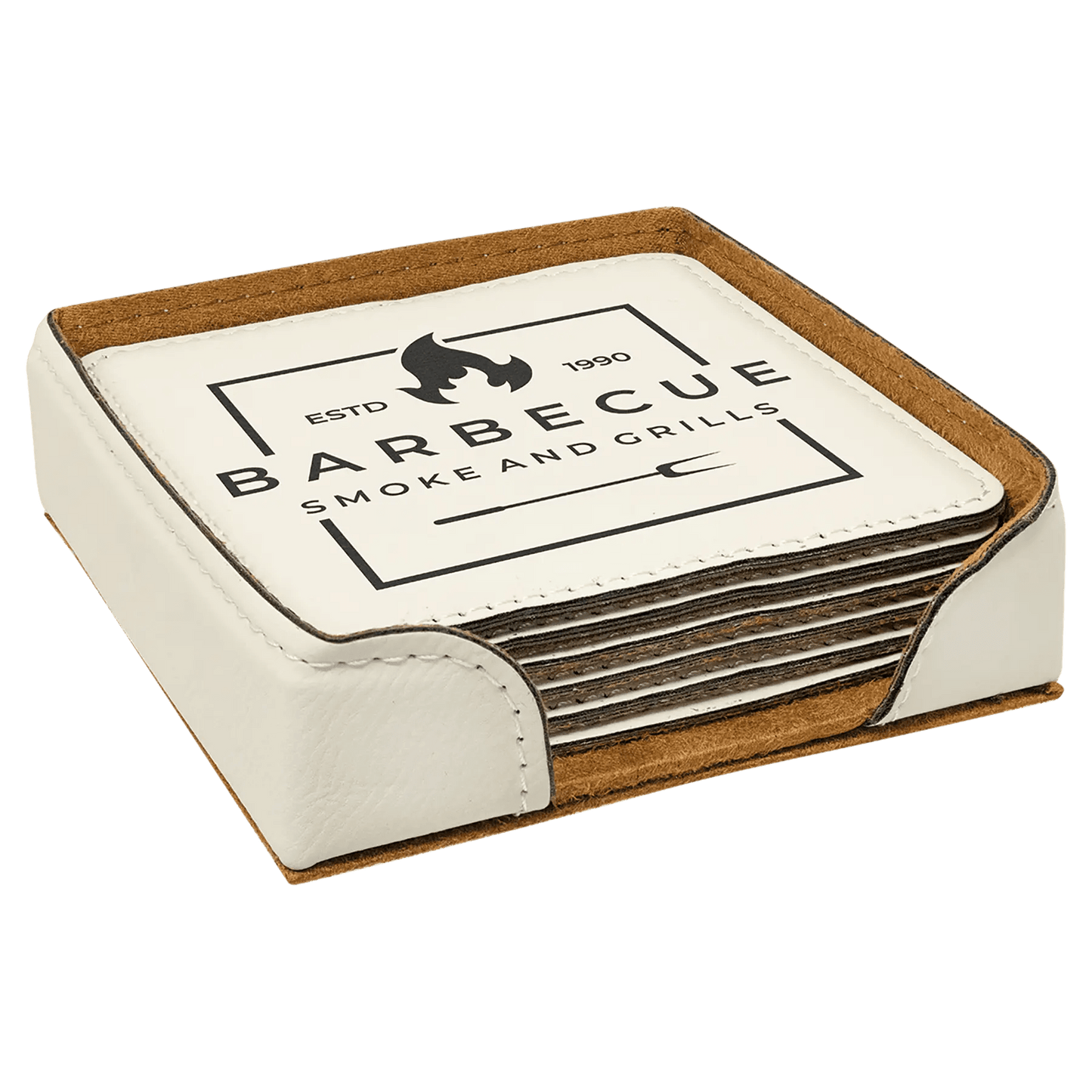 Personalized 4" Inch Leatherette Coaster Set - Smalltown Connetchin