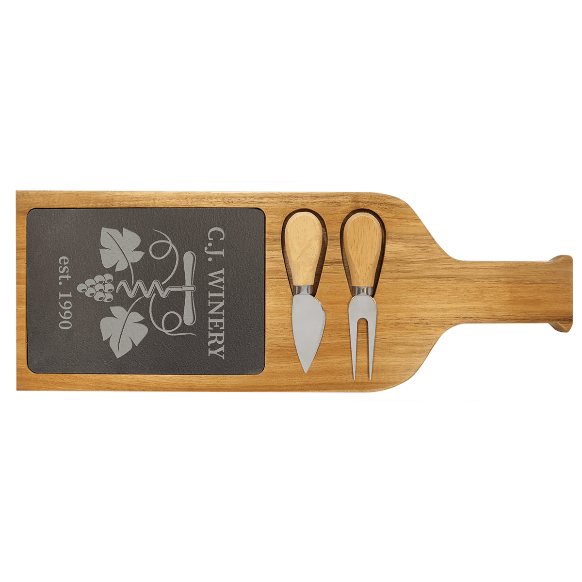 Premium Serving Board - Custom Etched Acacia Wood and Slate - Smalltown Connetchin