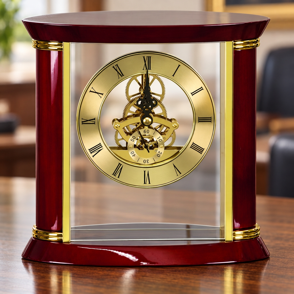 Executive Two-Column Rosewood Piano Finish Desk Clock