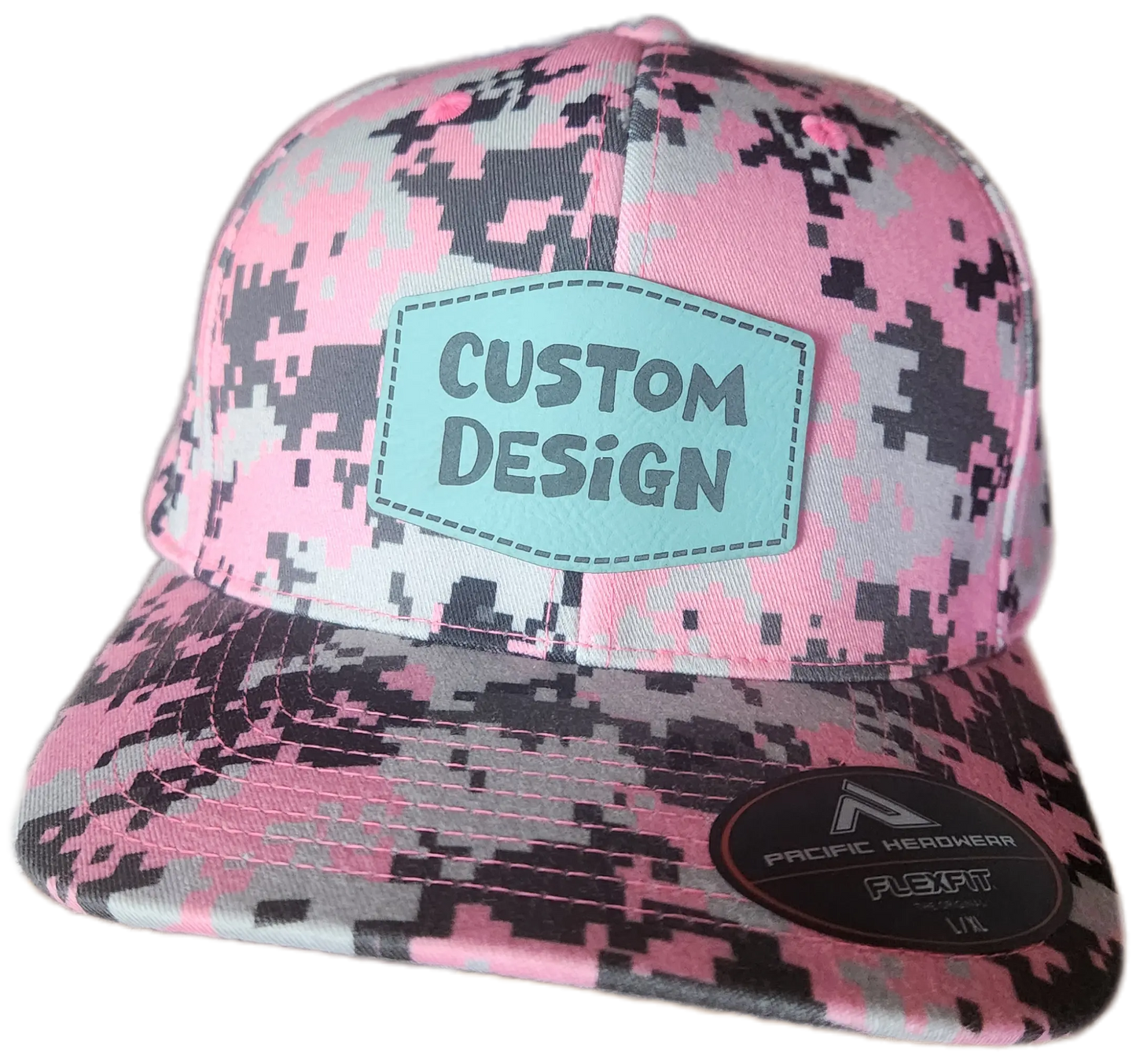 Custom Patch - Pacific Headwear Digi Camo Flex Fit Cap - Pink