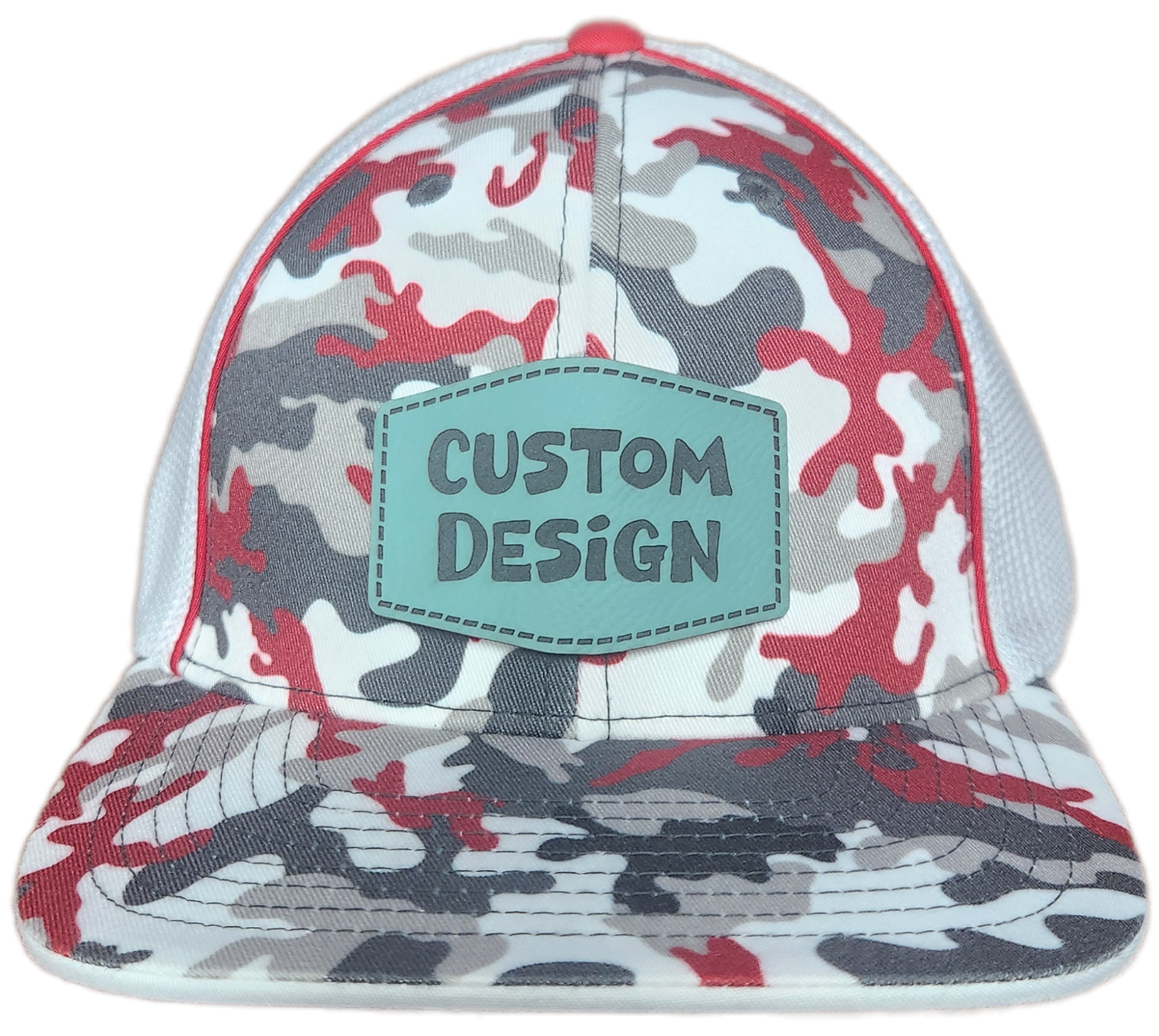 Custom Patch - Pacific Headwear Glamo Mesh Flex Fit Trucker Cap - RED/WHITE/RED