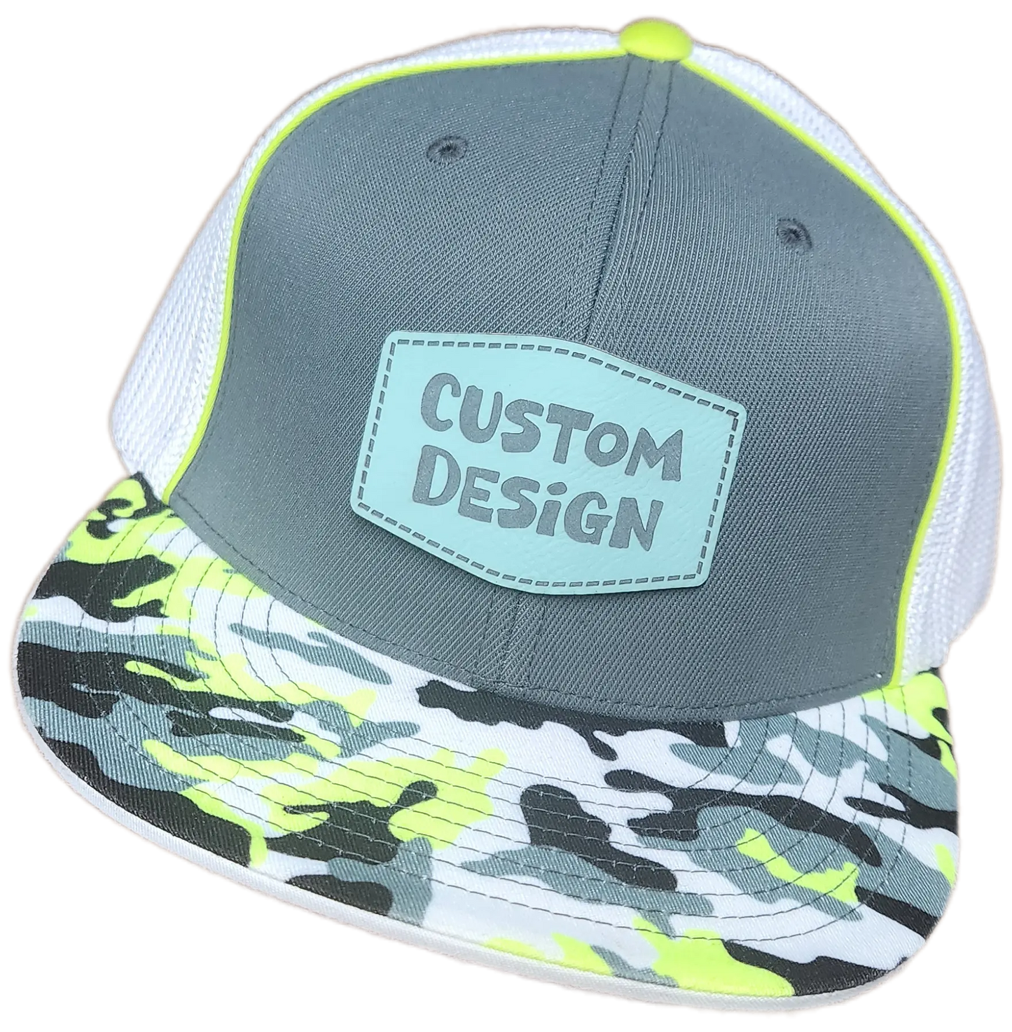 Custom Patch - Pacific Headwear Glamo D-Series Flex Fit Cap - GRAPHITE/WHITE/YELLOW