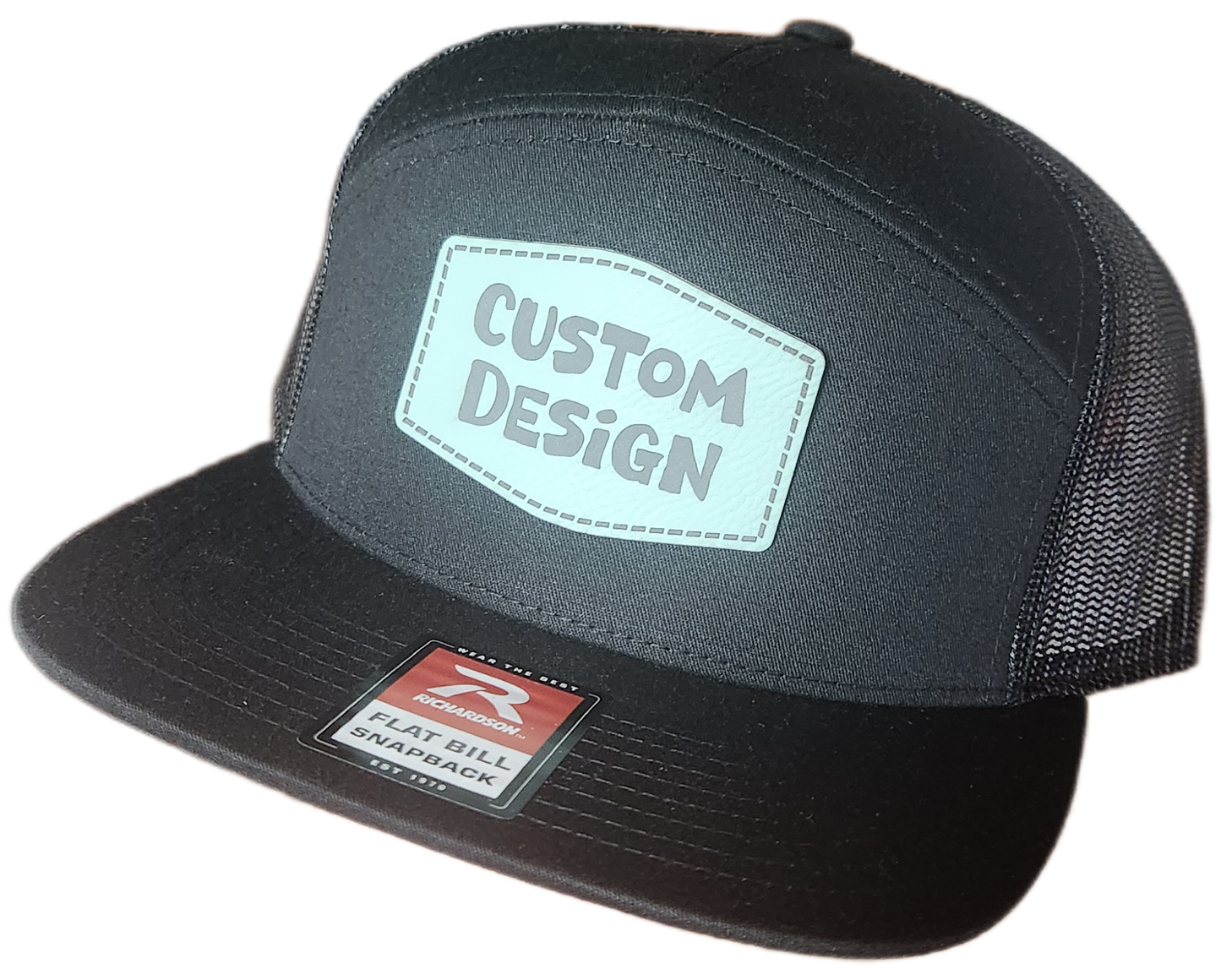 Custom Patch - Richardson 168 | 7 Panel Flat Bill Snapback Cap - BLACK