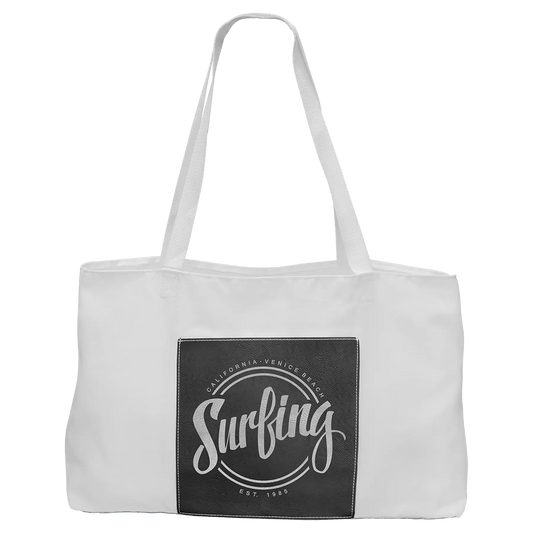 White Tote Bag with Customizable 5" - inch Leatherette Gusset - Smalltown Connetchin