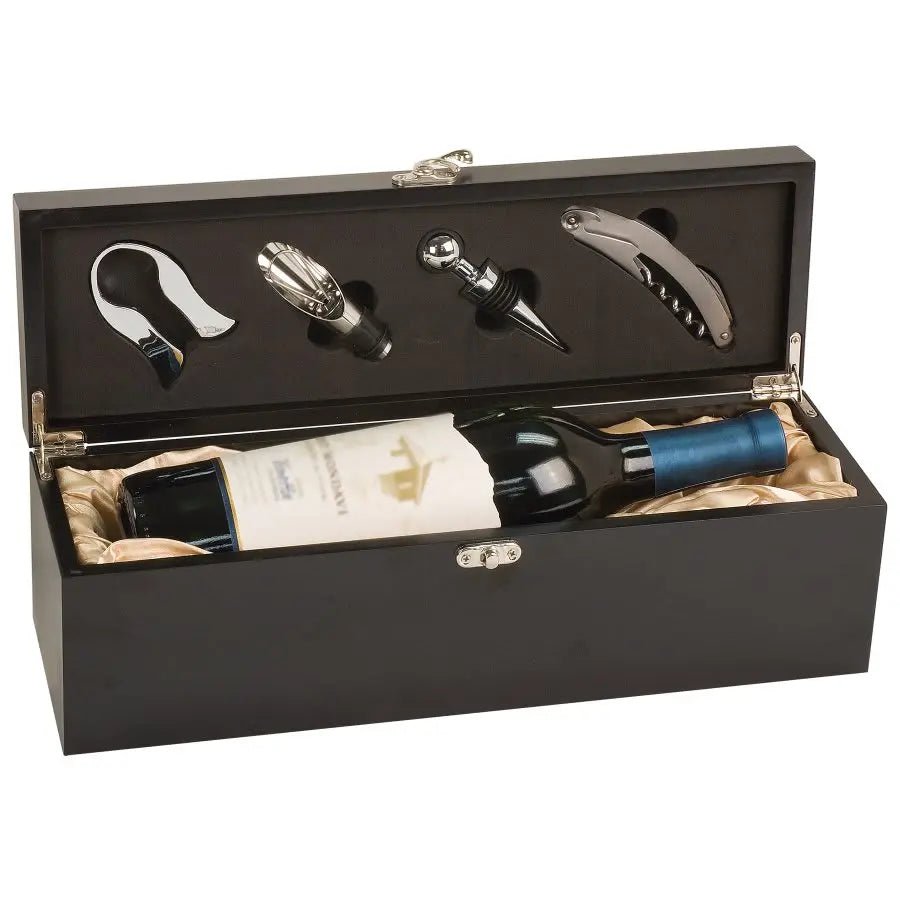 Wine Case - Custom Engraved Matte Black Finish - Single with Tools - Smalltown Connetchin