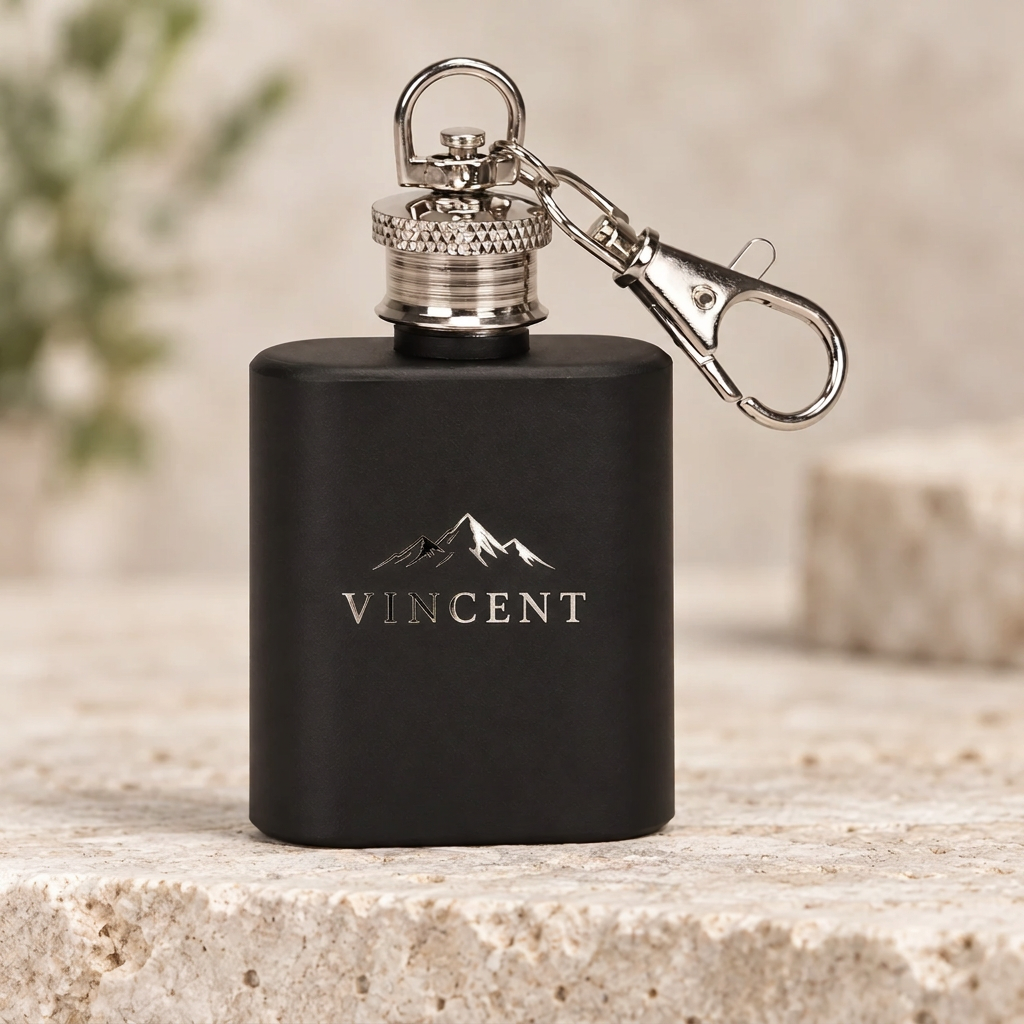 Personalized 1 oz. Flask Keychain personalized engraving sample