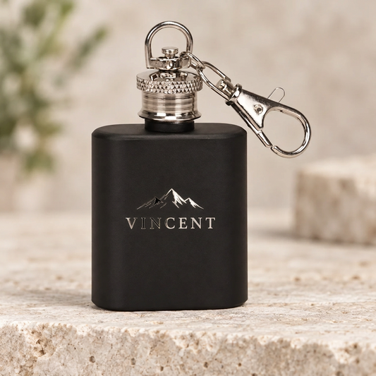 Personalized 1 oz. Flask Keychain personalized engraving sample