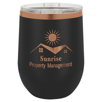 12 oz. Ion Plated Stemless Wine Tumbler with Lid - Customized - Smalltown Connetchin