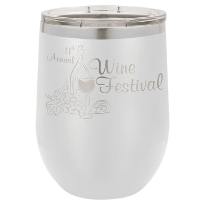 12 oz. Wine Tumbler - Stemless with Lid - Vacuum Insulated - Customized - Smalltown ConnEtchin