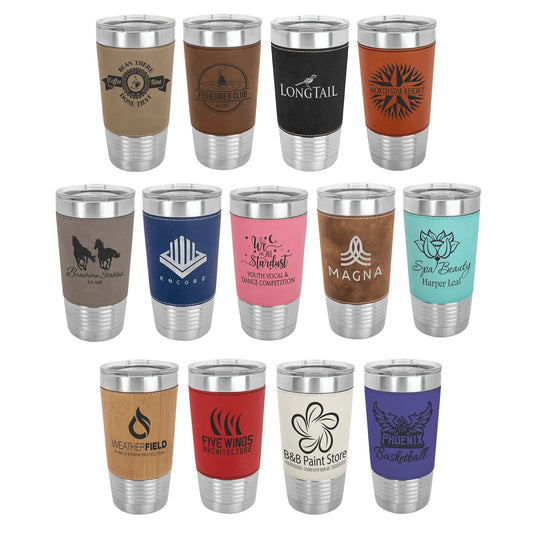 20 oz. Leatherette Tumbler with Clear Lid - Custom - Smalltown ConnEtchin