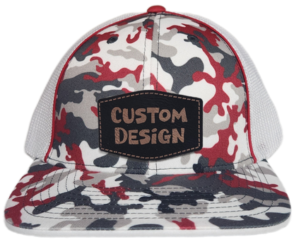 Custom Patch - Pacific Headwear Glamo Mesh Flex Fit Trucker Cap - RED/WHITE/RED