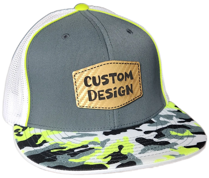 Custom Patch - Pacific Headwear Glamo D-Series Flex Fit Cap - GRAPHITE/WHITE/YELLOW