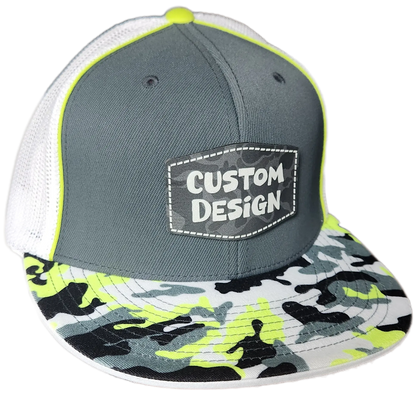 Custom Patch - Pacific Headwear Glamo D-Series Flex Fit Cap - GRAPHITE/WHITE/YELLOW