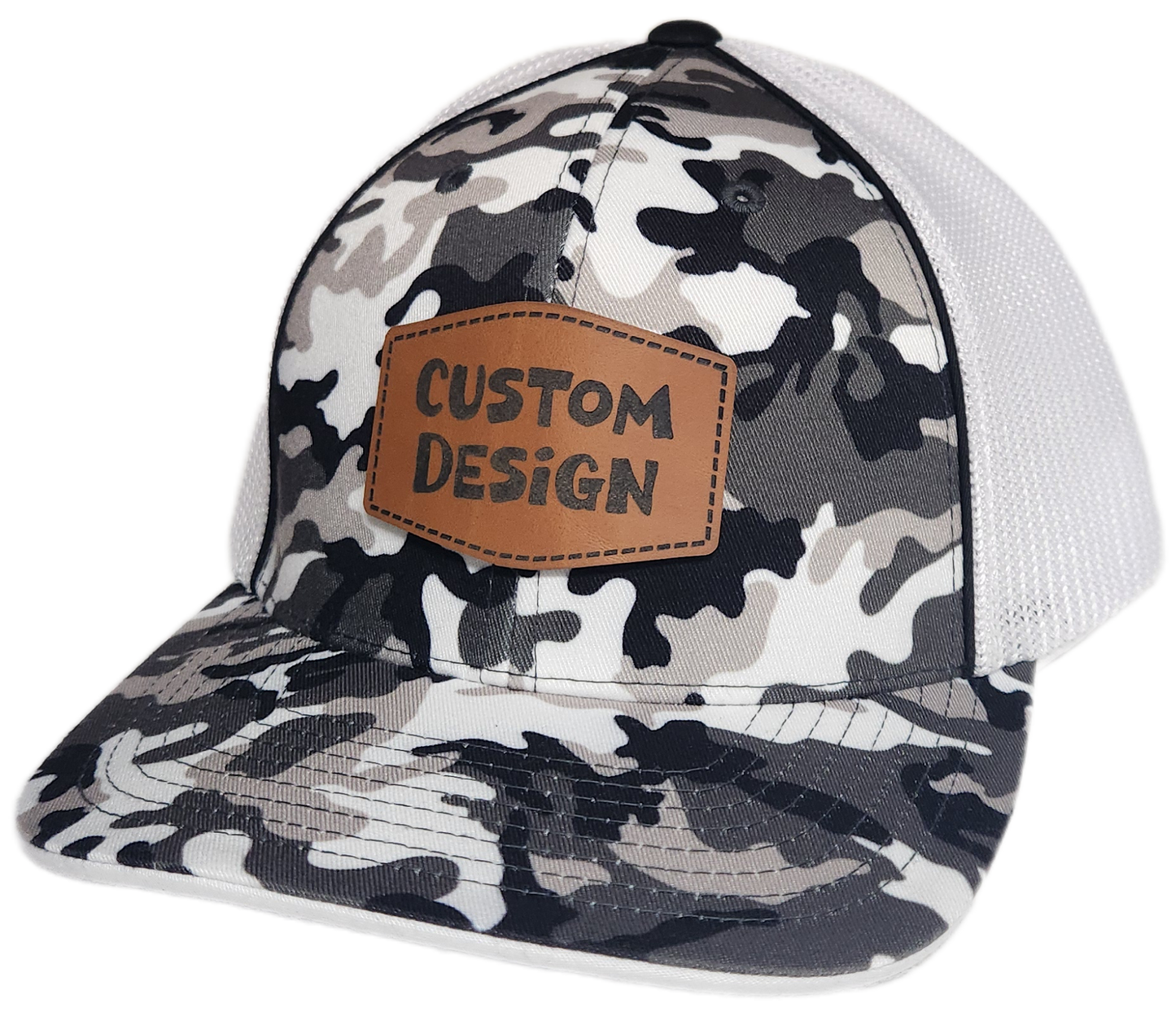 Custom Patch - Pacific Headwear Glamo Mesh Flex Fit Cap - BLACK/WHITE/BLACK