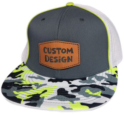 Custom Patch - Pacific Headwear Glamo D-Series Flex Fit Cap - GRAPHITE/WHITE/YELLOW