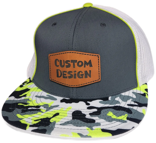Custom Patch - Pacific Headwear Glamo D-Series Flex Fit Cap - GRAPHITE/WHITE/YELLOW