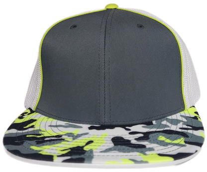 Custom Patch - Pacific Headwear Glamo D-Series Flex Fit Cap - GRAPHITE/WHITE/YELLOW